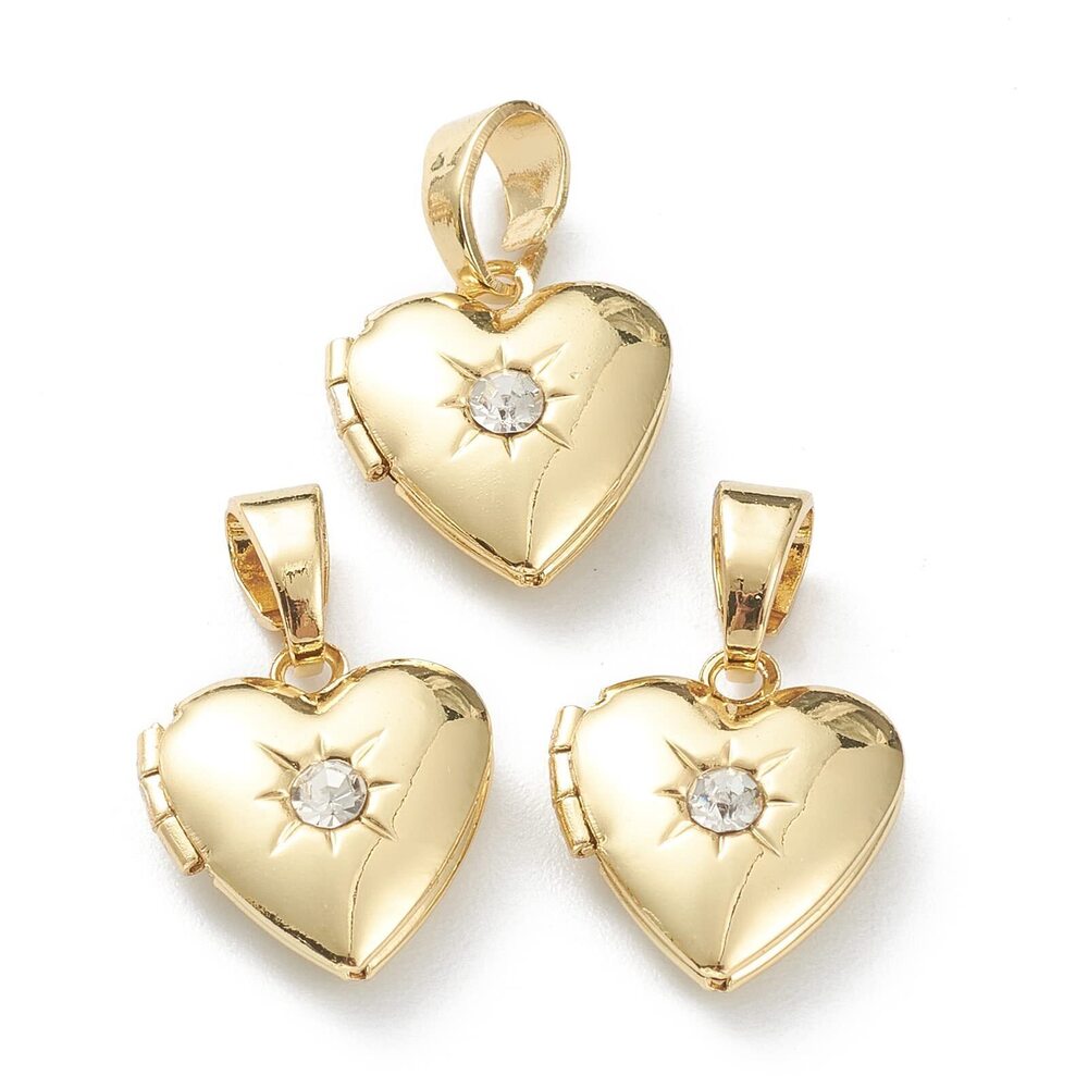 4556 10 pcs Heart Theme Brass Cubic Zirconia Locket Charms Love Photo Frame